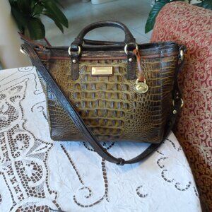 Brahmin Green/Brown Asher Leather Sachel/Crossbody Handbag